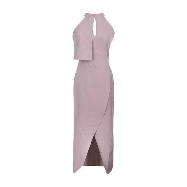 Falda Midi Blanca Asimétrica Cuello Halter Ajustada - Image 3
