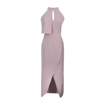 Falda Midi Blanca Asimétrica Cuello Halter Ajustada - Image 3