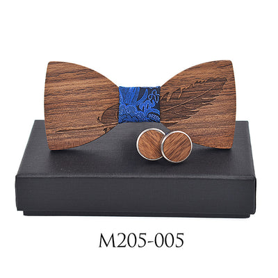 Gemelos de Negocio con Tallado de Pluma - Juego de Hebillas de Madera - Image 17