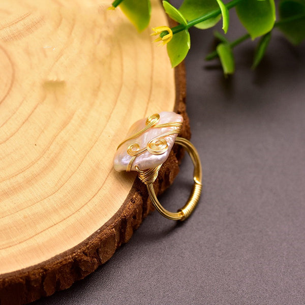 Anillo de Perla Geométrico Rosa y Púrpura