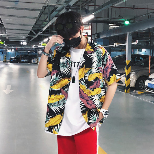 Camisa de Playa Hip Hop con Estampado de Hojas - Image 2