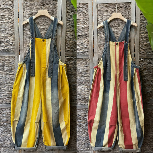 Mono Jumpsuit Denim Rayas Vintage con Tirantes para Mujer