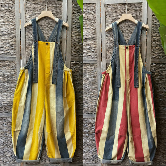 Mono Jumpsuit Denim Rayas Vintage con Tirantes para Mujer