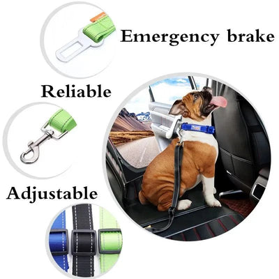 Pink adjustable dog car seat belt with a metal seatbelt buckle and a silver swivel snap hook. - Image 28