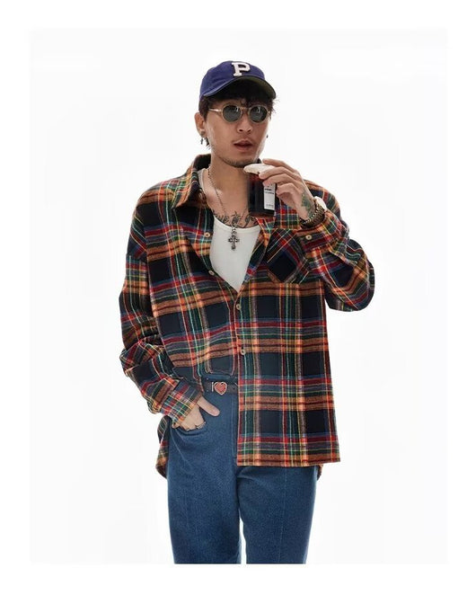 Camisa Retro Americana a Cuadros con Bloques de Color - Image 15