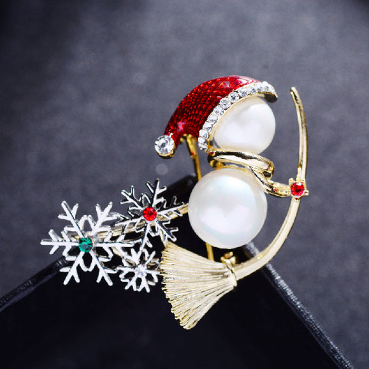 Broche Navideño Muñeco de Nieve Adorable con Perla y Esmalte - Image 2