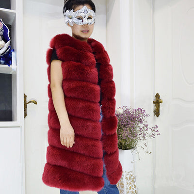 Abrigo Largo de Piel de Zorro Estilo Coreano para Mujer
