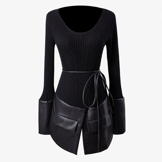 Suéter de Cuero con Costuras en Contraste para Mujer - Image 23