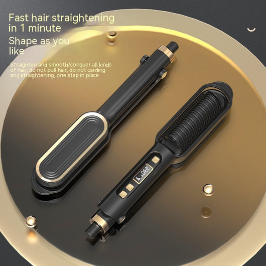 Black and gold electric hair curler with comb-like heating plate, open to show styling elements. - Image 3