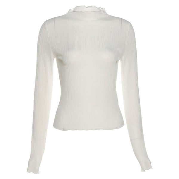 Playera Manga Larga Slim Fit Cuello Redondo con Detalles en Madera