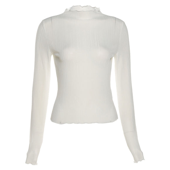 Playera Manga Larga Slim Fit Cuello Redondo con Detalles en Madera