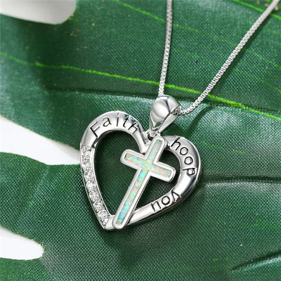 Collar Colgante de Corazón con Cruz Jesús de Ópalo Imitación - Joyería de Fe - Image 5