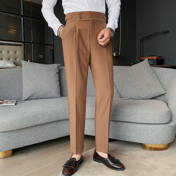 Pantalones Slim Fit Hombre Color Sólido Corte Recto