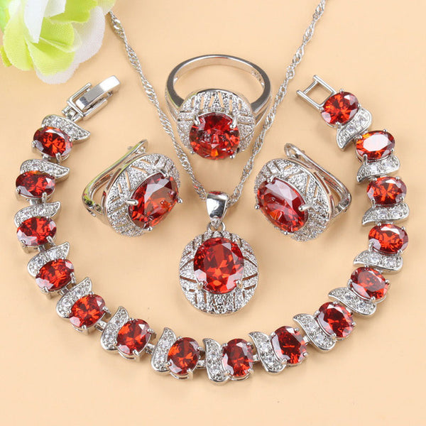 Conjunto de Joyas con Piedras Preciosas: Collar, Aretes y Anillo de Cuatro Piezas