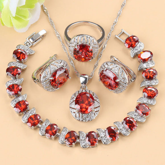 Conjunto de Joyas con Piedras Preciosas: Collar, Aretes y Anillo de Cuatro Piezas