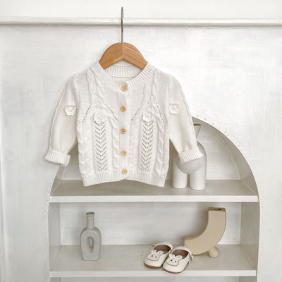 Chaqueta de Punto Tejida a Mano con Flores para Bebé Niña - Algodón Puro - Image 2