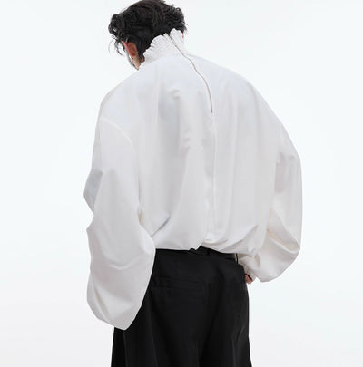 Blusa Elegante de Cuello Alto con Pliegues y Encaje - Image 10