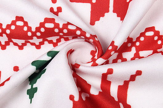 Red and white long-sleeved family matching pajamas with reindeer and snowflake pattern for dad, mom, kid, and baby. - Image 3