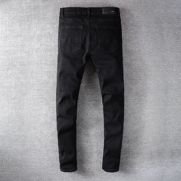 Jeans Skinny Stretch con Roturas y Parches Negros