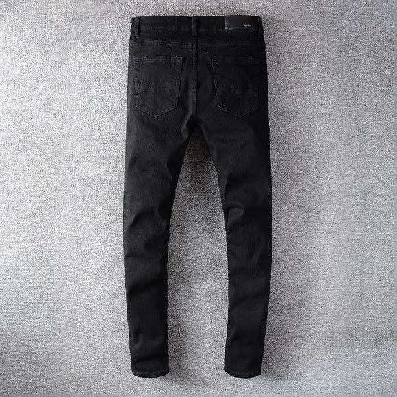 Jeans Skinny Stretch con Roturas y Parches Negros