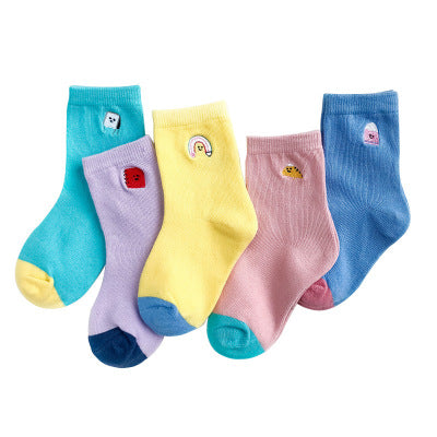 Calcetines de bebé de algodón con animales bordados y rayas coloridas - Image 15