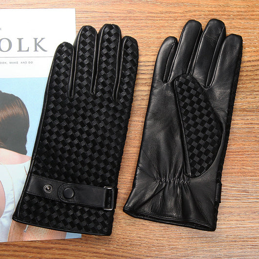 Guantes de Piel de Oveja Tejidos con Pantalla Táctil y Forro de Terciopelo para Hombre - Image 5