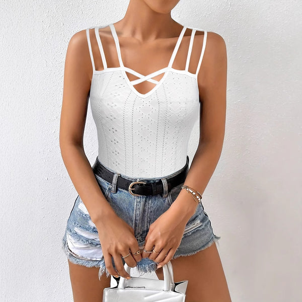 Blusa Tirantes Mujer Jacquard Calados Verano