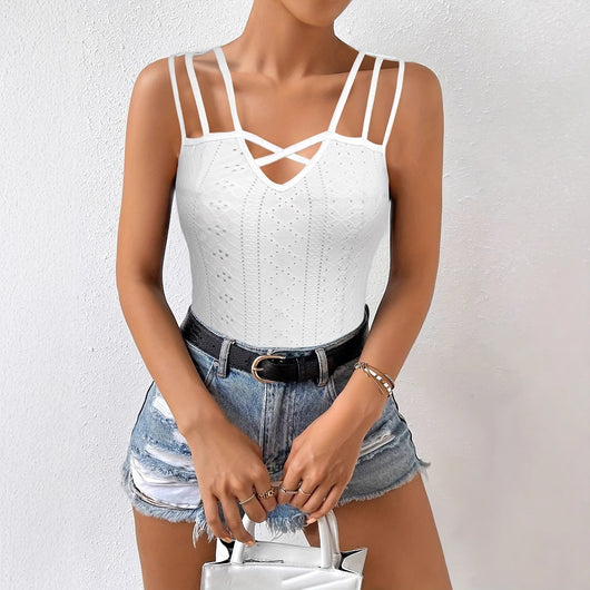 Blusa Tirantes Mujer Jacquard Calados Verano