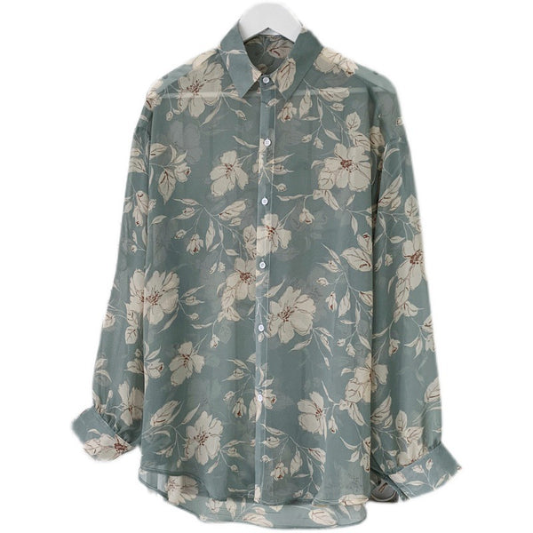 Blusa Floral Protección Solar Manga Larga Juvenil Holgada