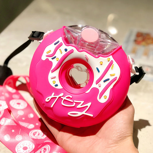 Botella de Agua Térmica Donut con Pajita - Diseño Redondo Portátil Hermético Tritan
