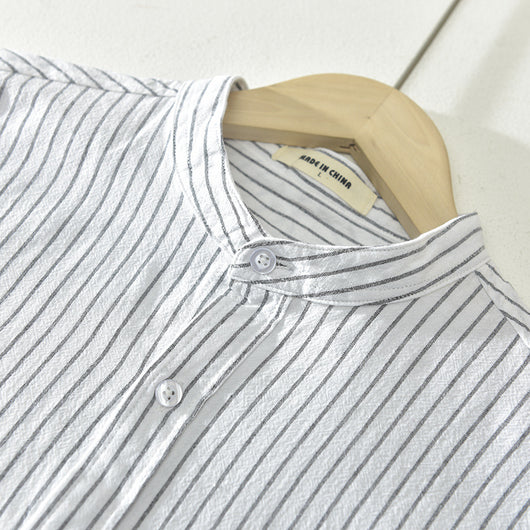 Camisa Casual de Algodón con Cuello de Pie y Rayas Distintivas - Image 2