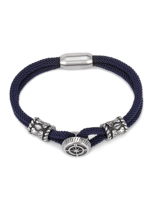 Pulsera de Acero Titanio con Cuerda Trenzada Doble y Brújula - Image 2