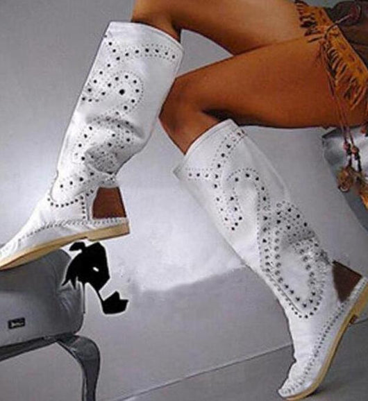 Botas Casuales de Ante Hasta la Rodilla con Remaches Decorativos - Image 5