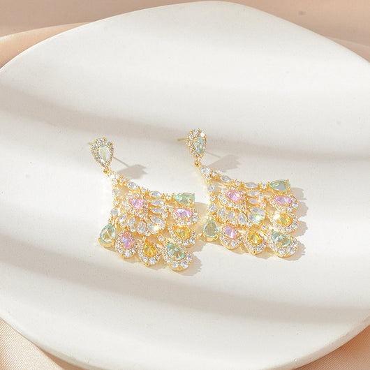 Aretes de Plata S925 con Circonitas Multicolores Incrustadas a Mano - Image 3