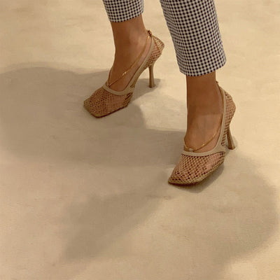 Sandalias de Tacón Alto con Malla y Cuadrado Pequeño - Image 11