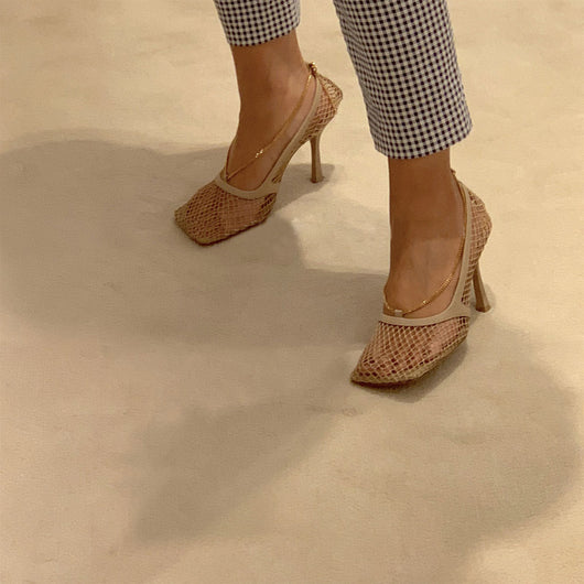 Sandalias de Tacón Alto con Malla y Cuadrado Pequeño - Image 11