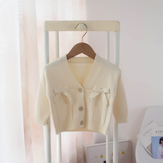 Cardigan Infantil con Lazo V-Neck para Niñas