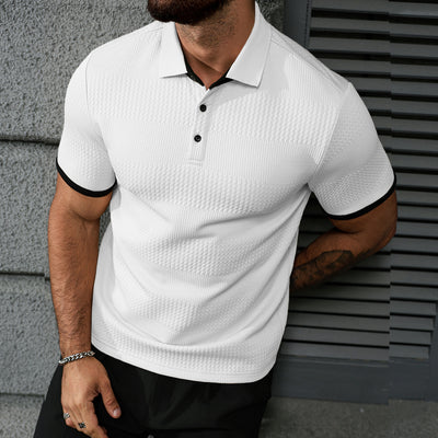 Camisa Manga Corta Jacquard Liso Estilo Europeo Americano para Hombre - Image 2