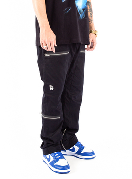 Pantalones Negros Retro con Múltiples Bolsillos y Corte Acampanado