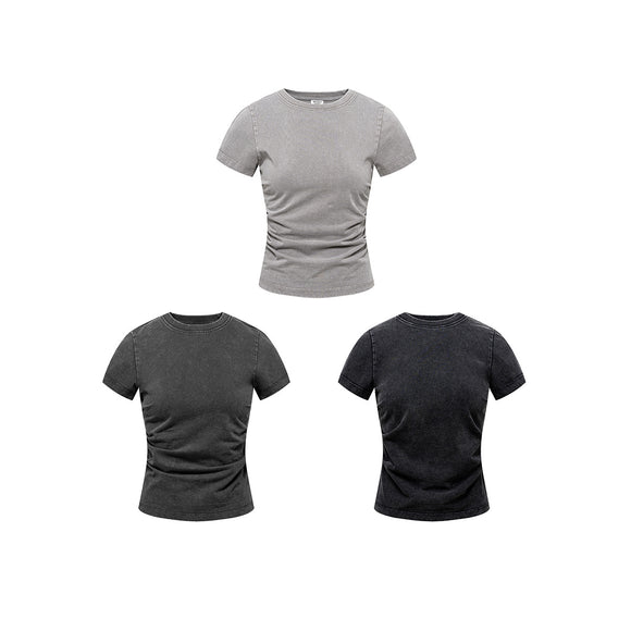 Camiseta Americana de Cintura Fruncida con Efecto Reductor