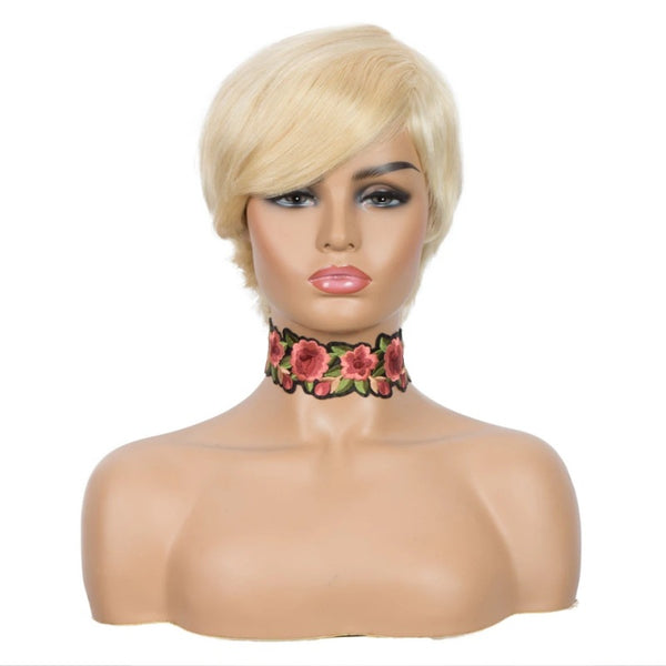 Peluca Recta con Flequillo Corto Inclinado - Cabello Sintético Premium