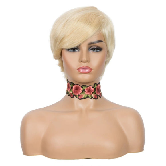Peluca Recta con Flequillo Corto Inclinado - Cabello Sintético Premium