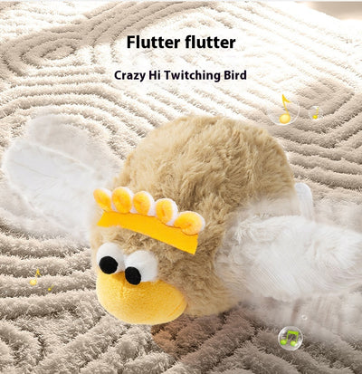 Plush electric bird cat toy with brown body, white wings, yellow beak, and googly eyes. Includes charging cable and catnip. - Image 14