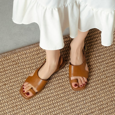 Sandalias Romanas Retro de Cuero Ante con Punta Cuadrada y Hebilla - Image 6