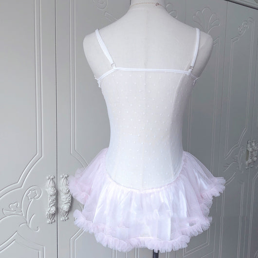 Traje de Baño Enterizo con Encaje Transparente y Falda Suspender Artesanal - Image 7