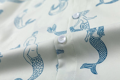 Camisa Estampado Sirena Manga Corta Suelta para Hombre - Image 7