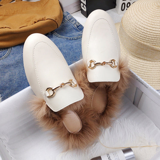 Pantuflas de Felpa con Pelaje de Conejo para Mujer - Cómodas y Versátiles