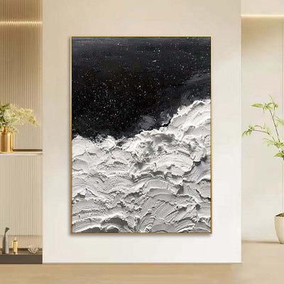 Cuadro Abstracto al Óleo Océano de Estrellas - Arte Moderno en Blanco y Negro para Decoración del Hogar - Image 7