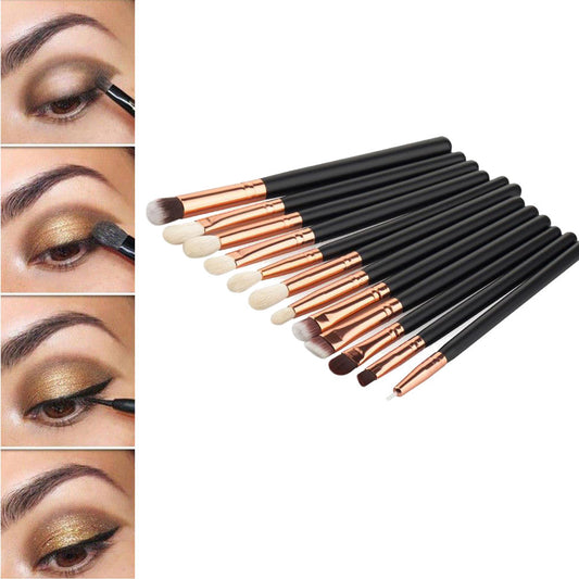 Set de 12 Brochas de Maquillaje Profesional Tono Marrón Dorado