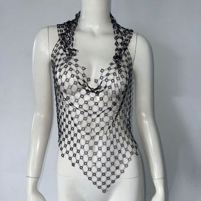 Camiseta de Malla Hueca con Strass Brillante - Image 8